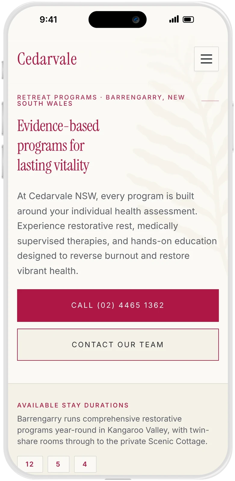 Programs page on an iPhone