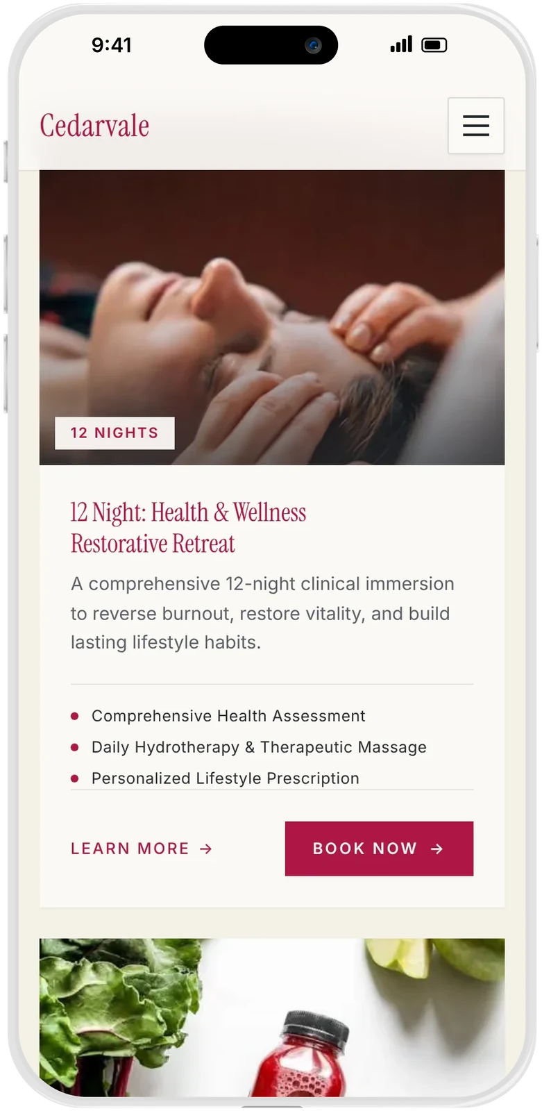Retreat program card on an iPhone