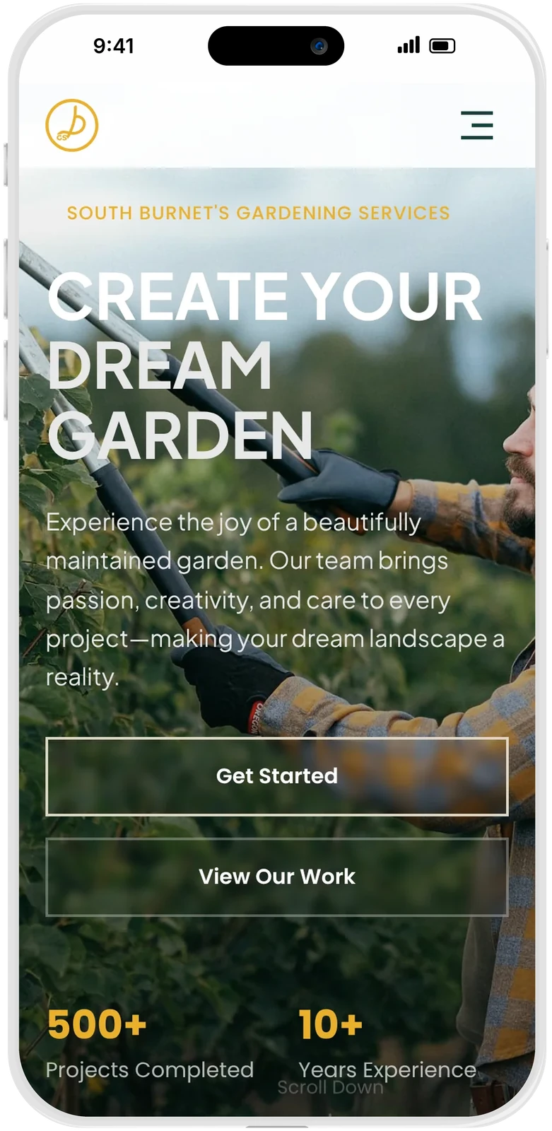 Dio's Gardening Services hero on an iPhone