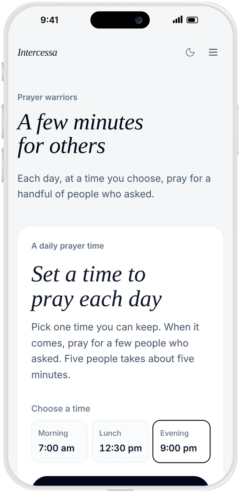 Daily prayer time screen on an iPhone