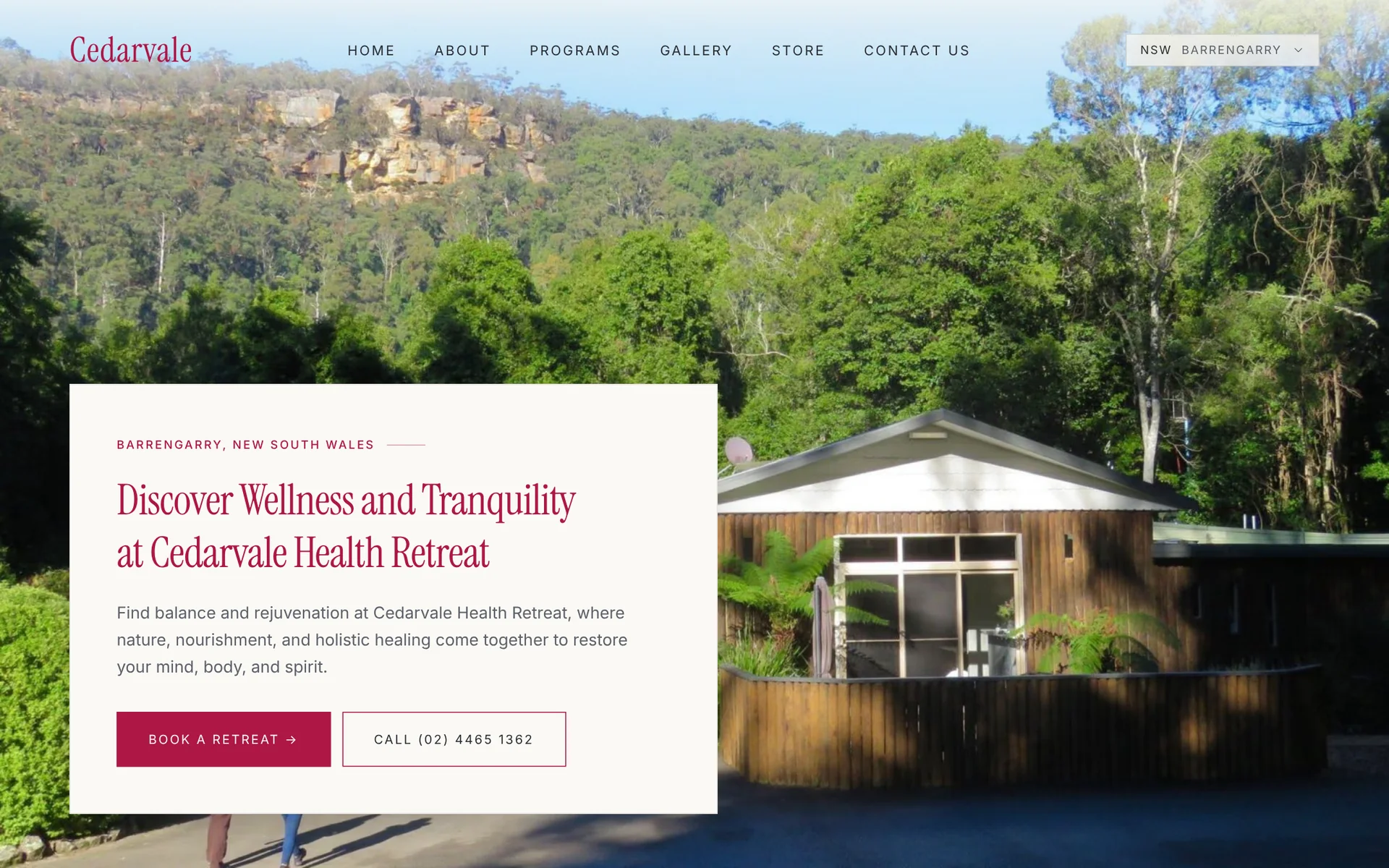 Cedarvale Health Retreat website on desktop